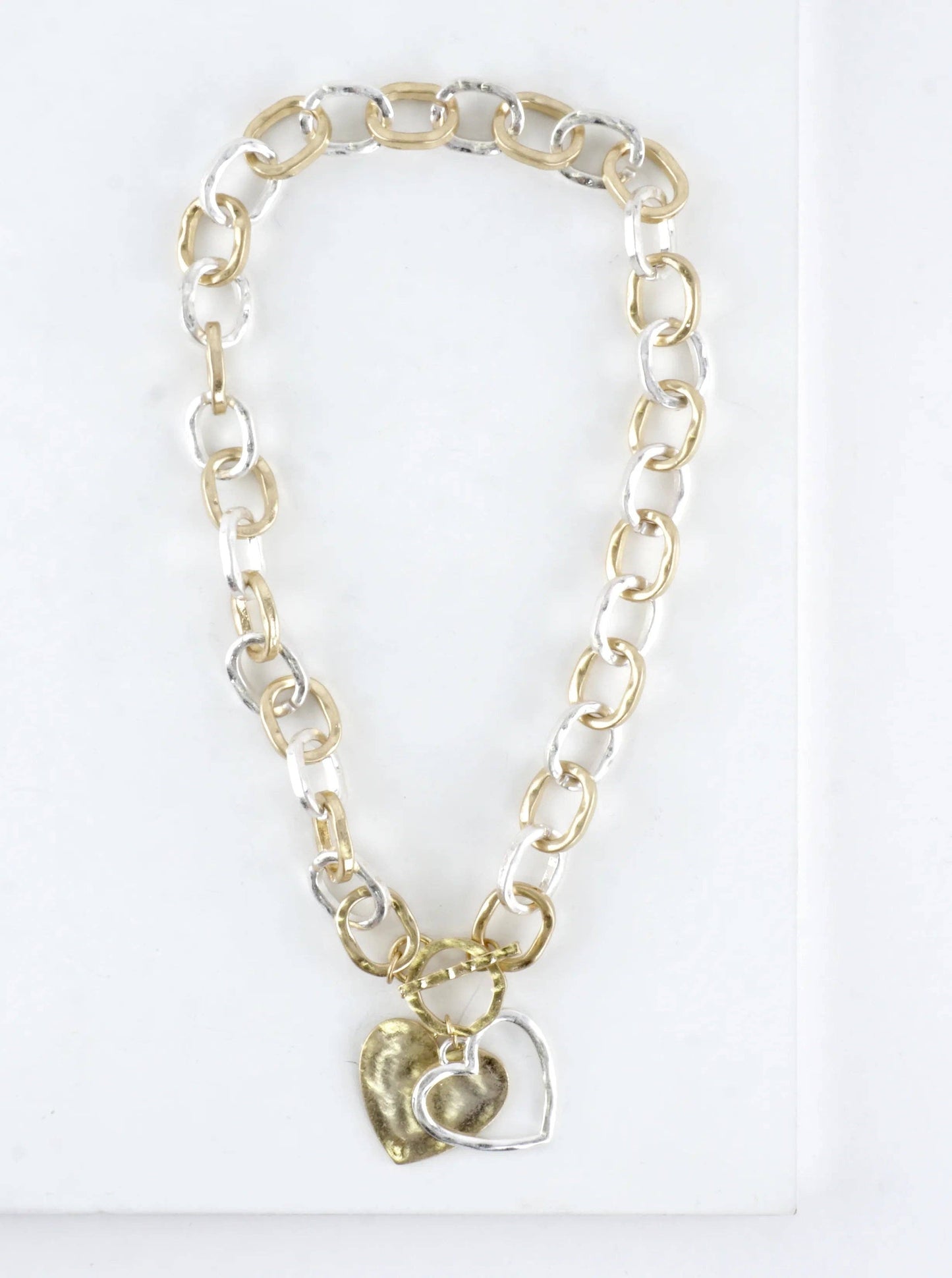 Chunky Hammered Toggle Heart Necklace