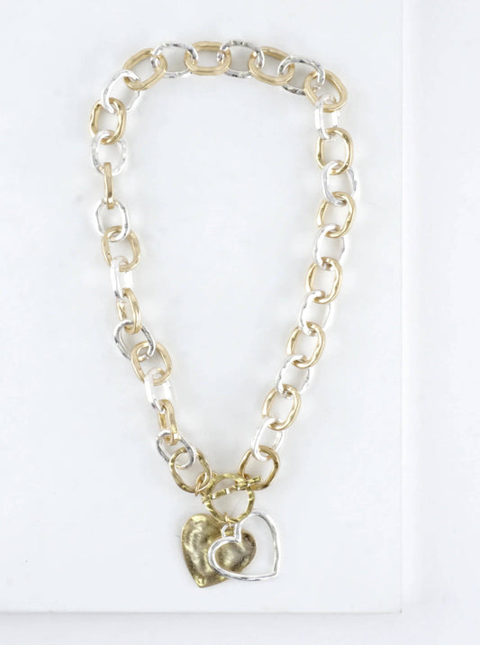 Chunky Hammered Toggle Heart Necklace