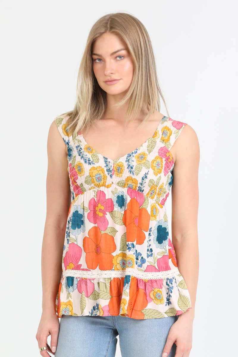 SMOCKED BODICE TANK TOP