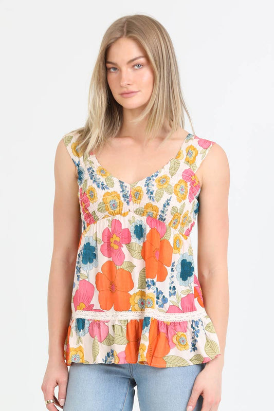 SMOCKED BODICE TANK TOP