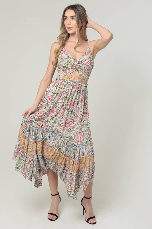 SPAGHETTI STRAP MAXI DRESS WITH TWIST FRONT